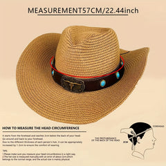 Cattle Head Decor Straw Hat Sunshade for Travel Seaside Unisex