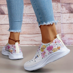 Women's Rhinestone Knit Sock Sneakers Casual Low Top Slip On Shoes
