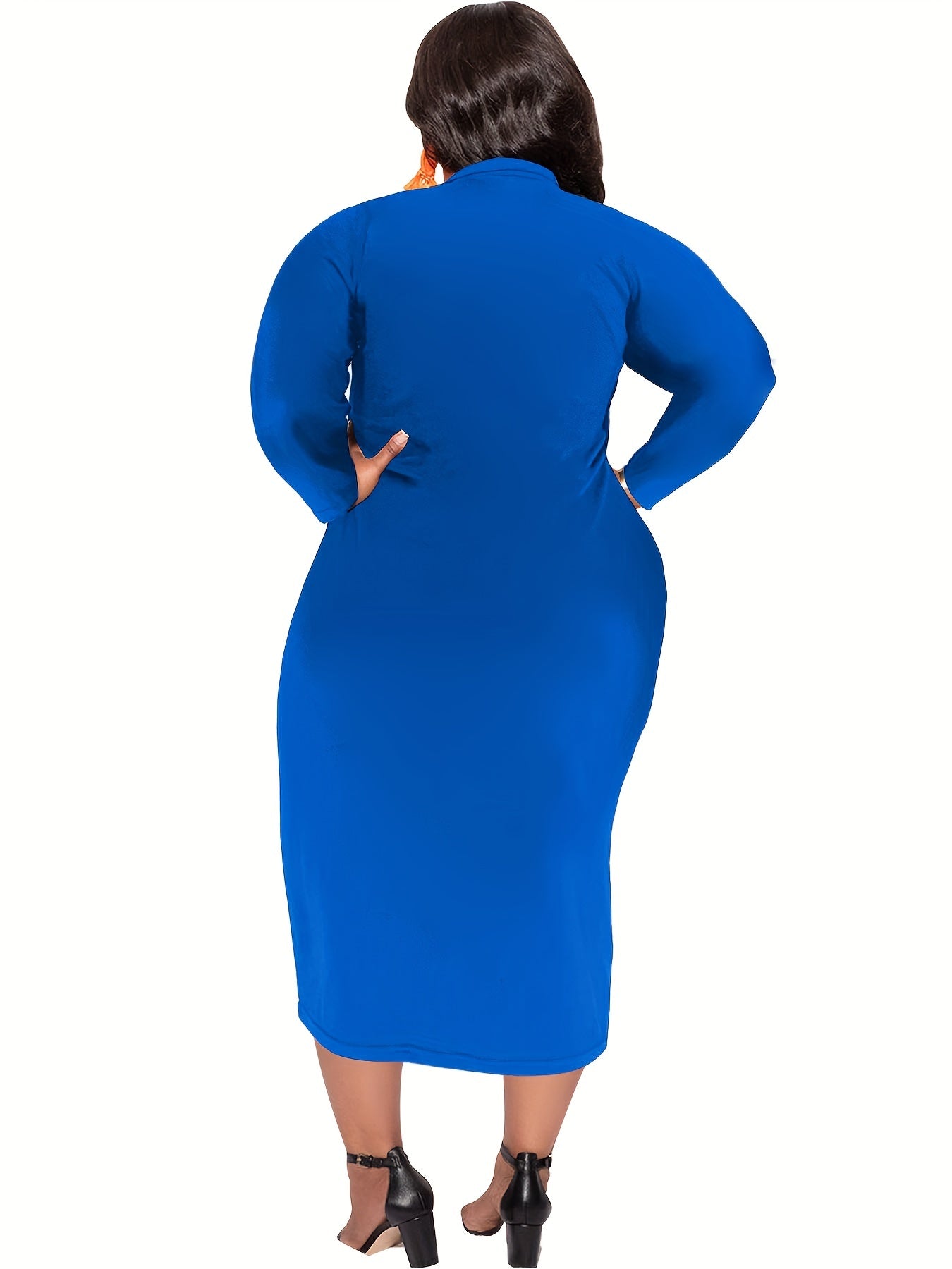  Solid Long Sleeve V Neck Slim Fit Dress