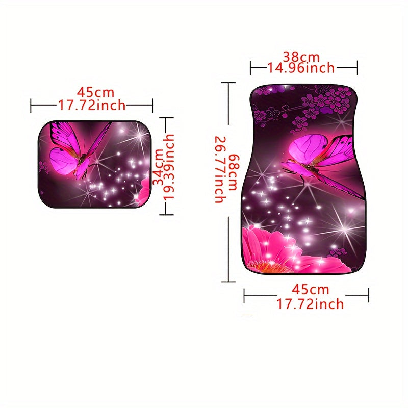 4pcs Pink Butterfly Car Floor Mats - Non-slip Stain Resistant Mats
