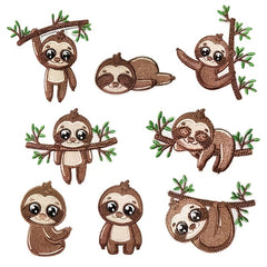 8pcs Boys Cartoon Sloth Embroidered Patches for Clothes Jackets Jeans