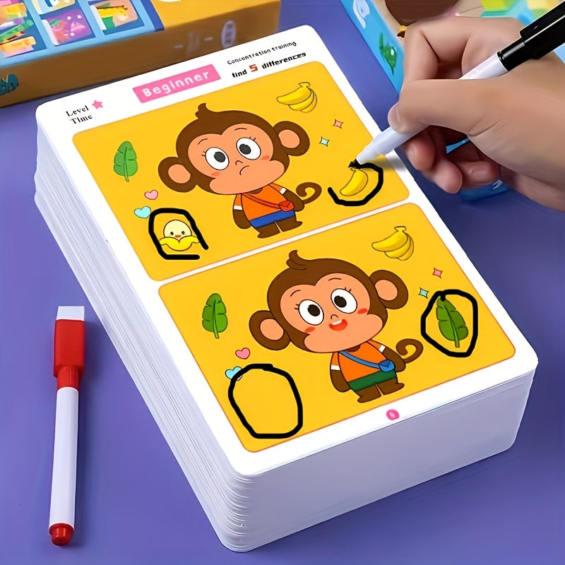 64pcs Jumbo Find the Difference Cards Focus Training Game Flashcards