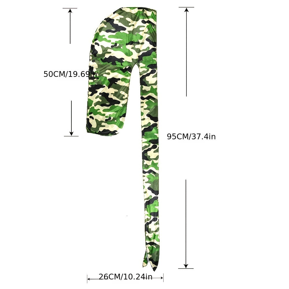Men's Silk Camouflage Pirate Hat, Durag & Long Tail Headscarf Set