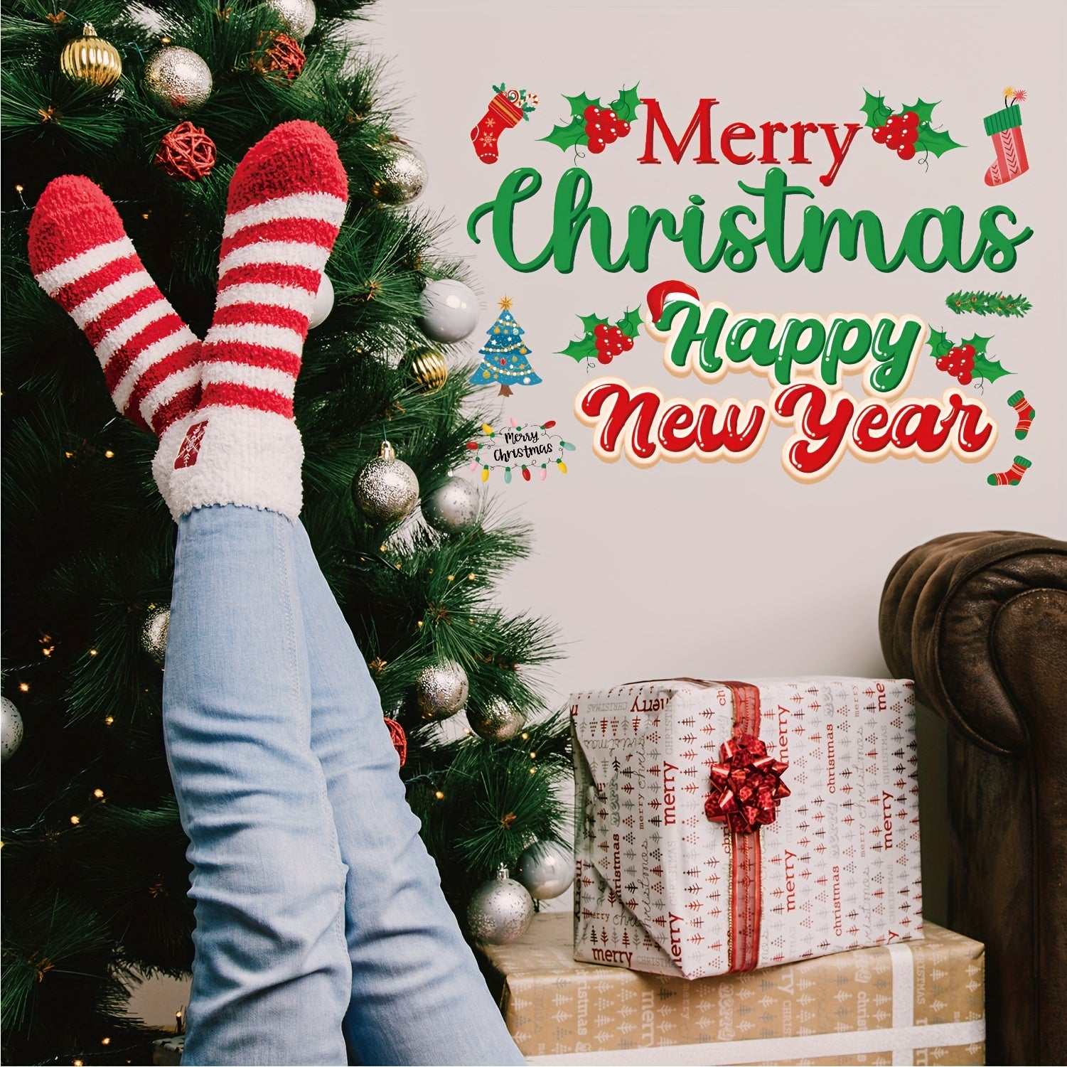 6pc Christmas Window Wall Stickers Set Self-adhesive Adhesive