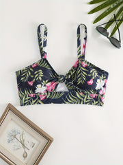  Tropical Print Bow Front V Neck High Stretch Bikini Top