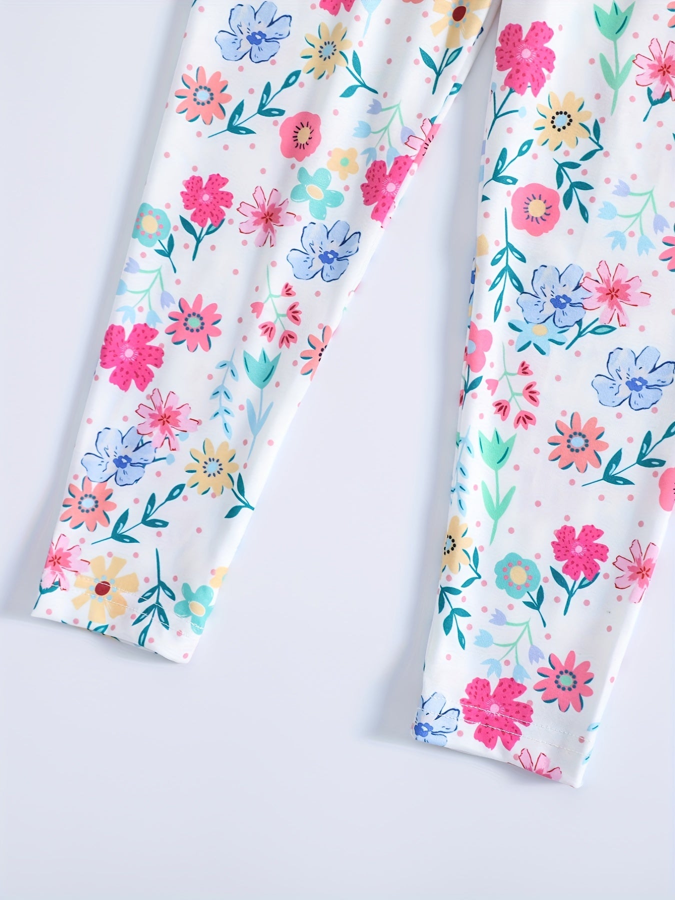 Girl's 2pcs Floral Print Pajama Set Short Sleeve Top & Pants