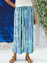  Tie Dye Stripe Print Tie Front Pants