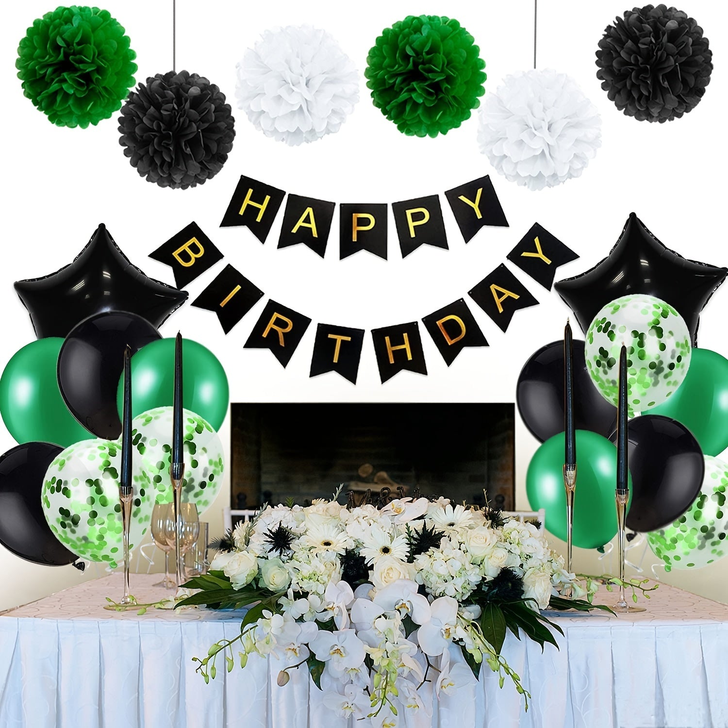 Birthday Banner Confetti & Balloons for Men Party Decoration Set