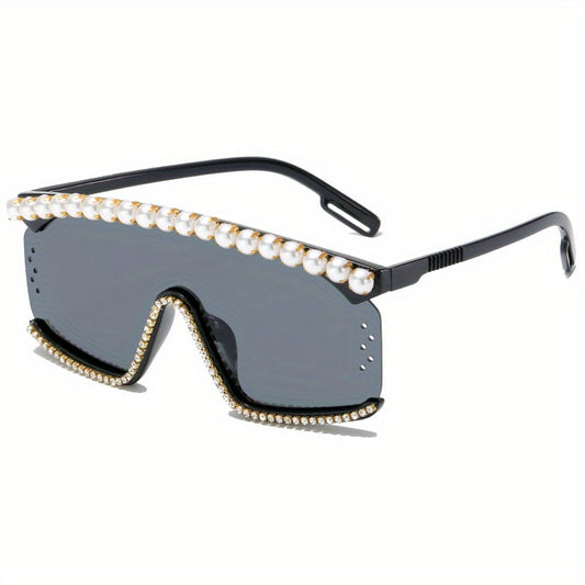 Y2K Faux Pearl Eyebrow Sunglasses Gradient Shield Glasses UV400