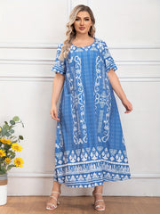  Boho Abaya Dress Women's Plus Geo Print Maxi Jalabiya Dress
