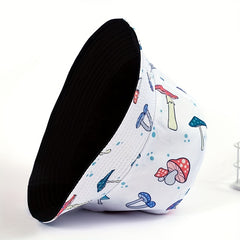 Mushroom Print Bucket Hat Lightweight Sunshade Cap Women