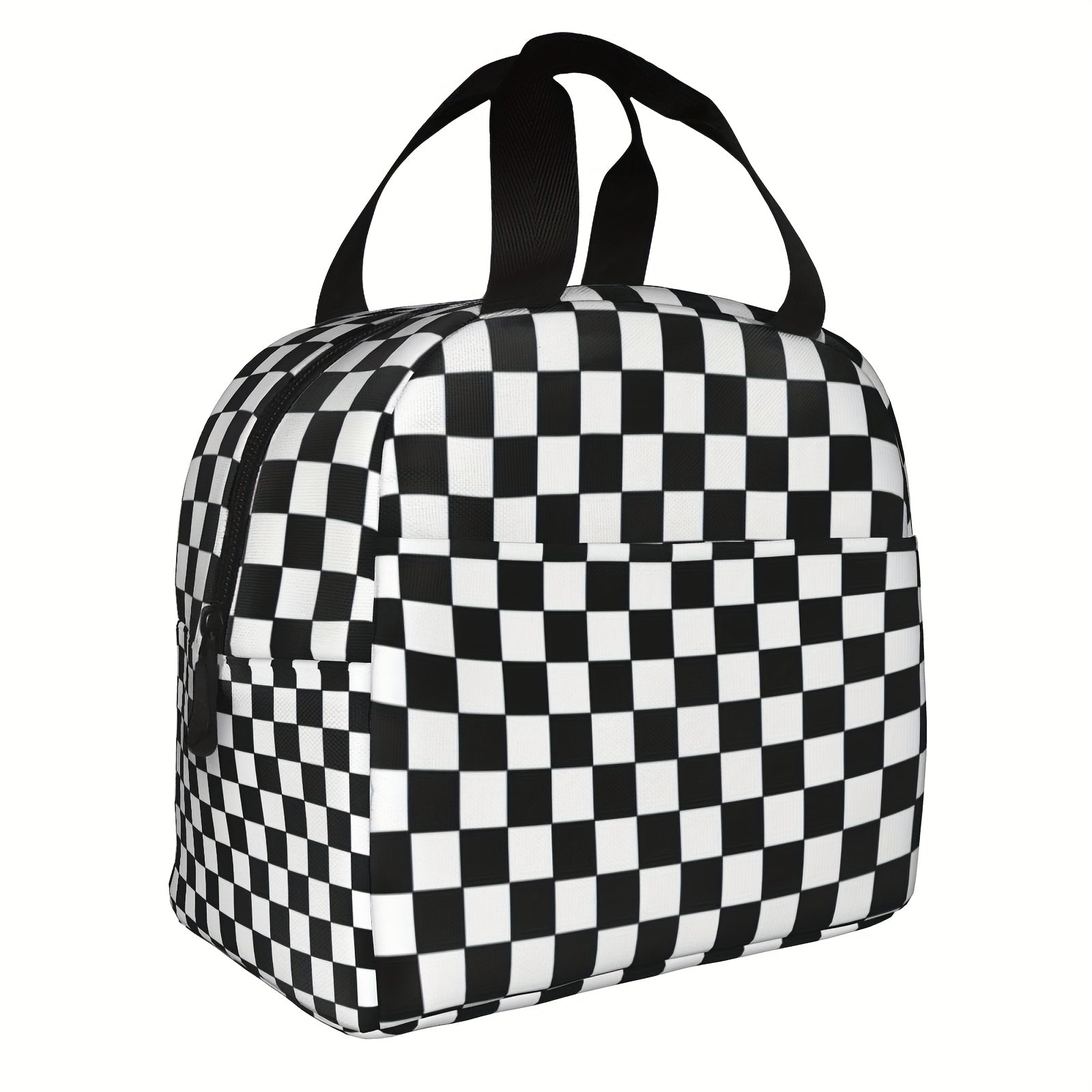 Chessboard & Plaid Print Insulated Lunch Bag