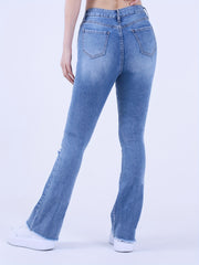  High Rise Bootcut Jeans with Raw Trim