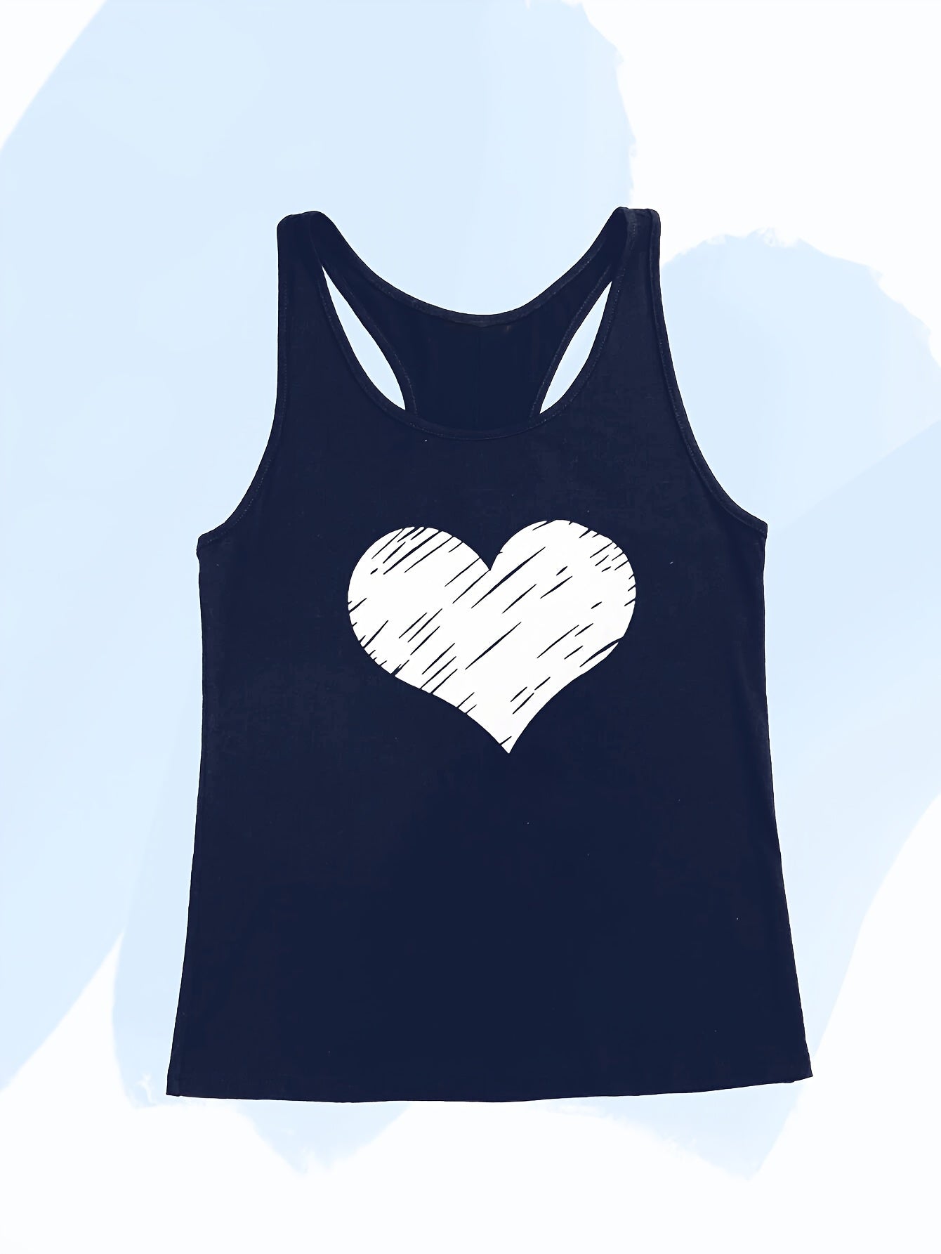  Casual Heart Print Tank Top Women's Plus Round Neck Racer Back Tank