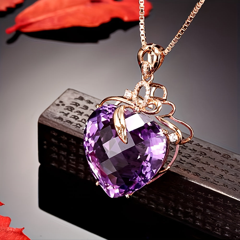 Heart shaped Amethyst Pendant Necklace Golden plated Faux Gemstone Necklace