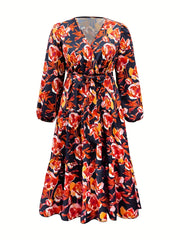 Floral Maxi Dress Lantern Sleeve Belted
