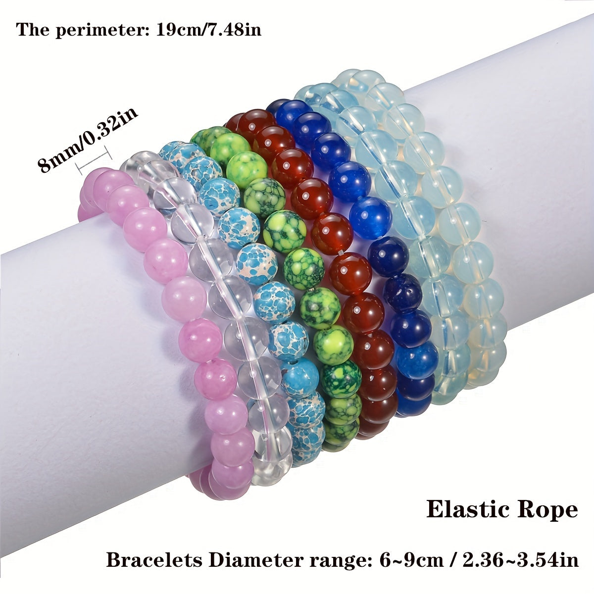 8mm Healing Stone Beaded Bracelet Boho Natural Crystal Stretch Bracelet