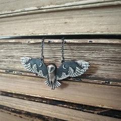 Vintage Silver Owl Pendant Necklace with Floating Charms