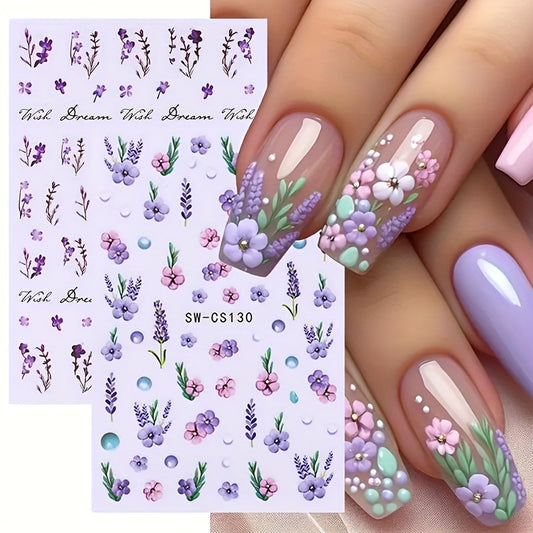 Purple Flower Nail Art Stickers Self Adhesive Nail Art Decals
