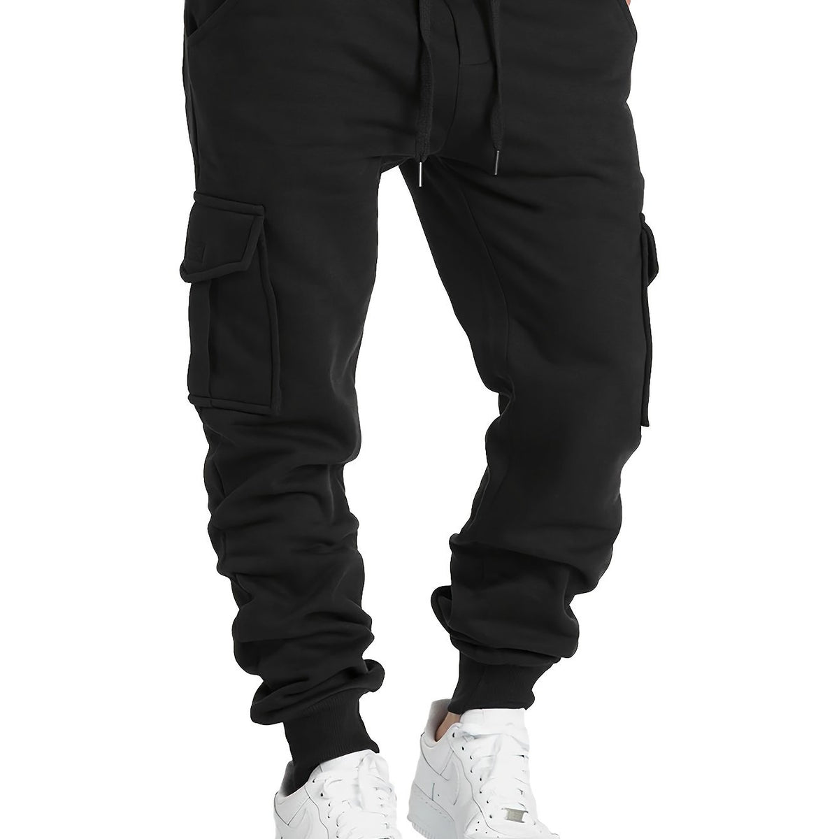 Men's Drawstring Fleece Cargo Pants Loose Jogger Pants