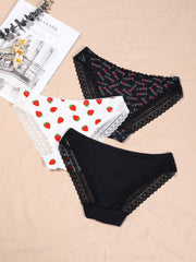  Sexy Lace Underwear Set 3pcs Letter High Stretch Panty