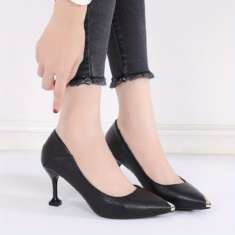 Women's Pointed Toe High Heels Metal Top Slip On Stiletto Heels