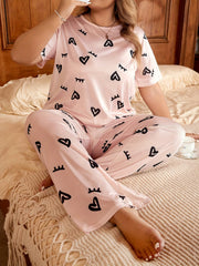  Eyelash & Heart Print Pajama Set