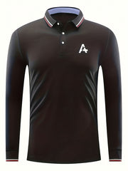 Men's Long Sleeve Polo Shirt - Patterned Casual Fit