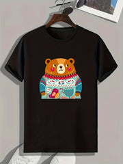 Shy Bear Print Men's Graphic T-shirt for Summer