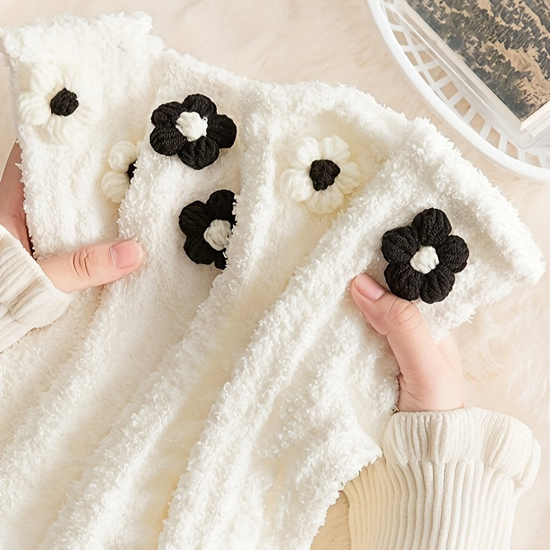 6 Pairs Floral Decor Socks Comfy & Fuzzy Warm Women's Stockings