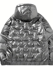 Men's Lightweight Hooded PU Puffer Jacket for Winter
