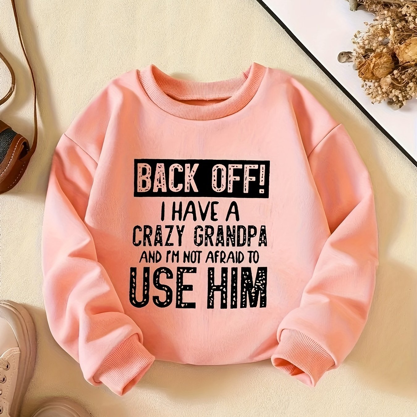 Girls Crazy Grandpa Print Round Neck Sweatshirt Pullovers