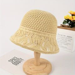 Hollow Knitted Breathable Bucket Hat Solid Sun Hat Women Casual Cloche Hat
