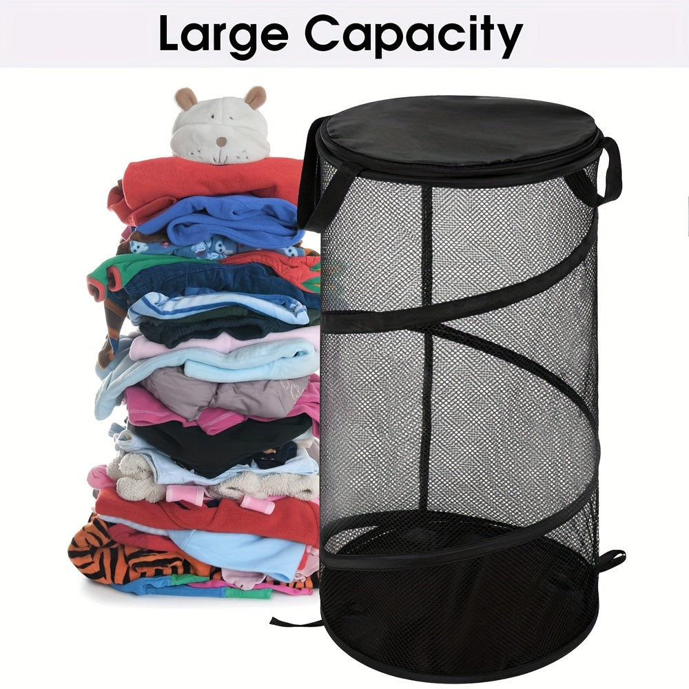 Large Collapsible Laundry Basket with Lid Foldable Mesh Pop Up Hamper