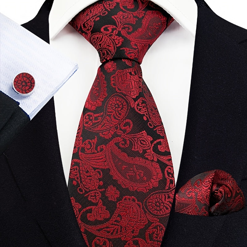Men's Business Cashew Flower Tie Square Scarf Cufflink Set