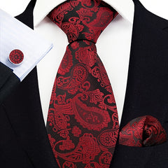 Men's Business Cashew Flower Tie Square Scarf Cufflink Set