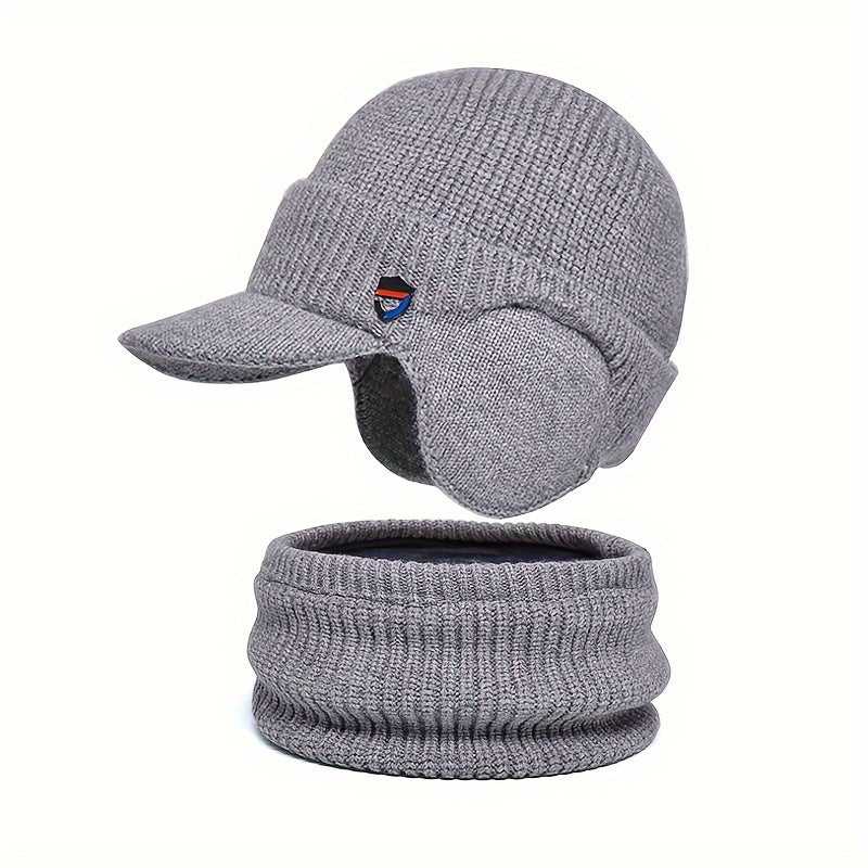 Men's Fleece Beanie Hat & Neck Scarf Set Winter Warm Outdoor Hat Circumference 5