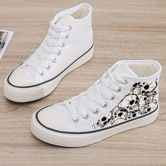 Skull Print Plush Lined Thermal Chunky Canvas Sneakers