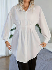  Blouse Solid Lantern Sleeve Button Up Collar