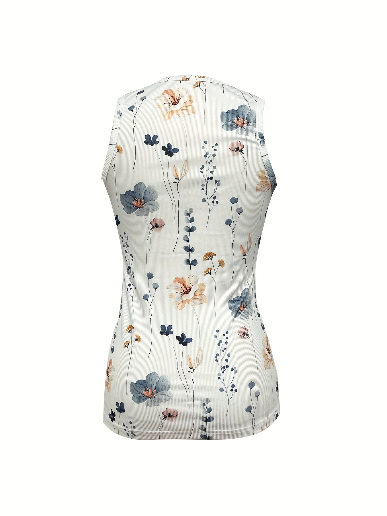 Floral Print Button Front Tank Top Sleeveless Summer Top
