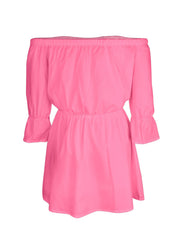 Off Shoulder Lantern Sleeve Dress Casual Summer Pleated Mini Dress