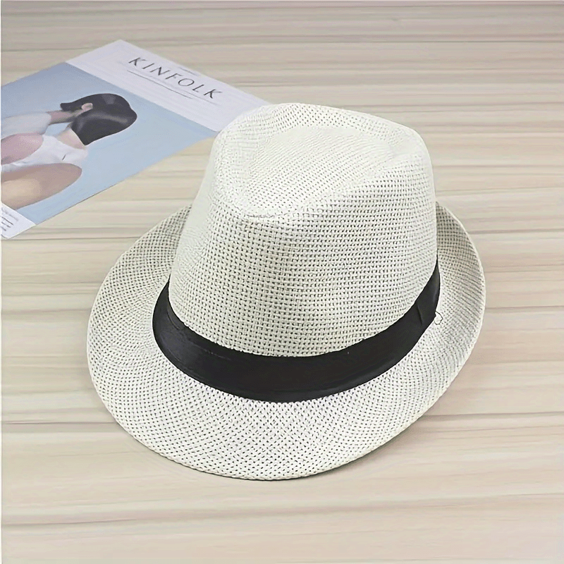 British Style Jazz Fedora Cap Curved Brim Straw Hat Couple Beach Hat
