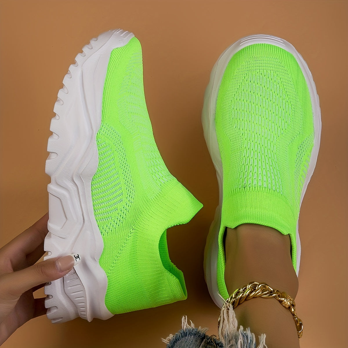 Women's Platform Sock Sneakers Knitted Slip On Sports Shoes