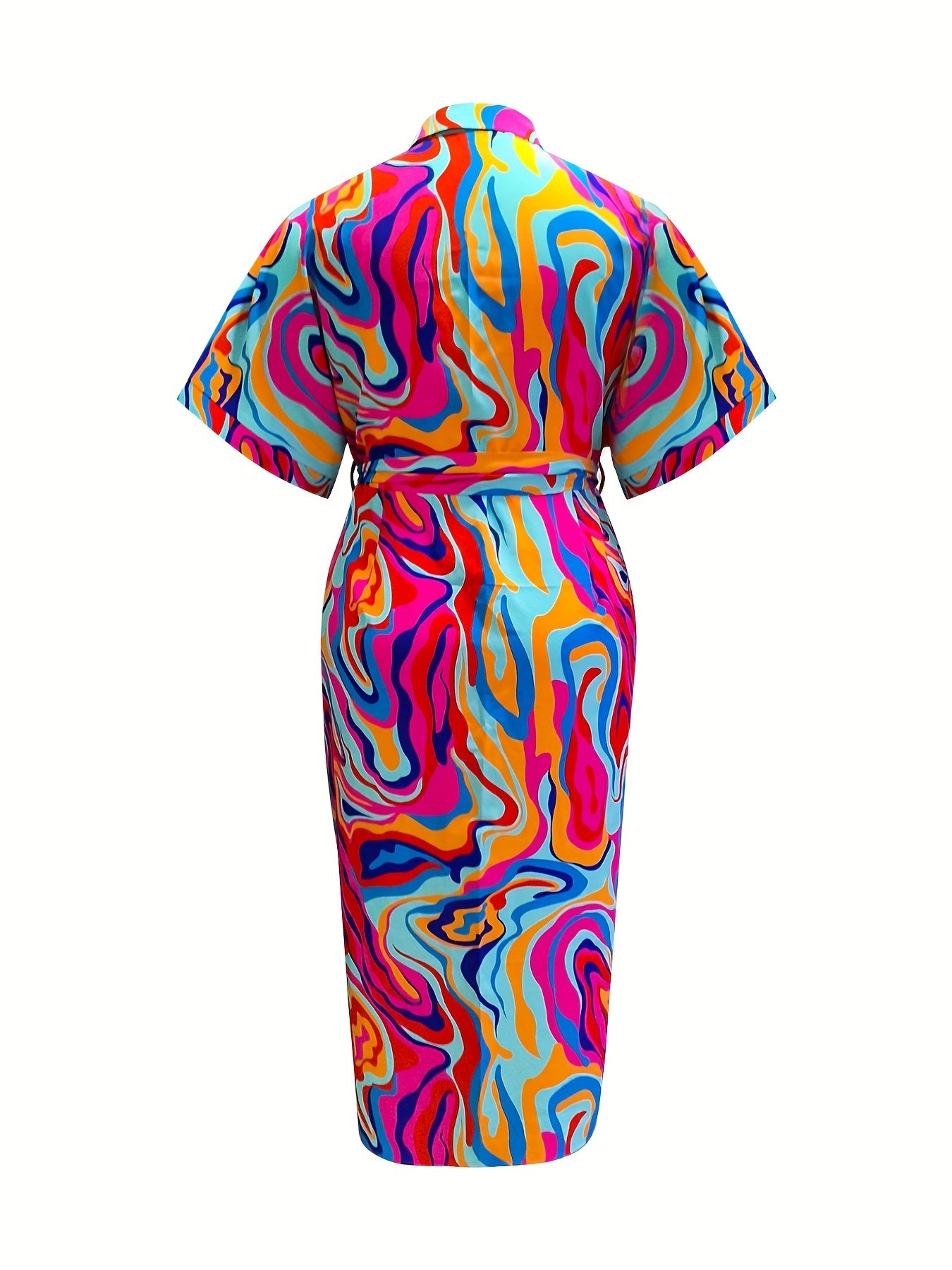  Abstract Print Polo Neck Shirt Dress With Pockets