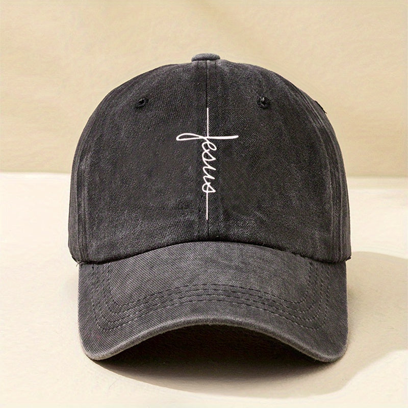 Faith Cross Print Baseball Cap Distressed Dad Hat Lightweight