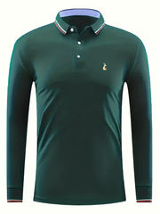 Deer Print Men's Button Up Long Sleeve Polo Shirt