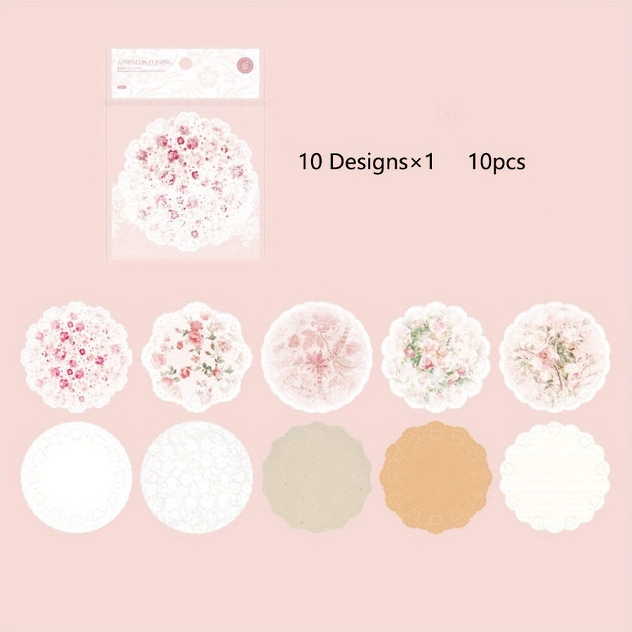 Hollow Lace Paper Retro Floral Hand Account Decorative Background 10 Sheets