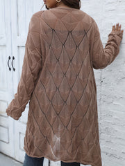  Hollow Out Open Front Long Sleeve Knit Cardigan Sweater