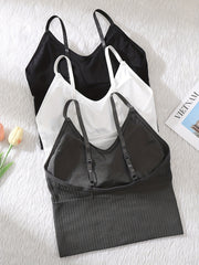 3pcs Ribbed Cami Tops V Neck Sleeveless Casual & Comfy