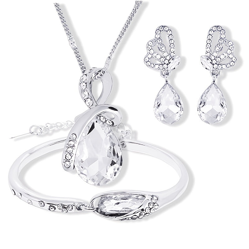 Water Drop Necklace Set with Butterfly Earrings